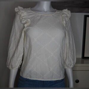 Zara Ivory Top With Ruffles & 3/4ths Sleeves Size XS